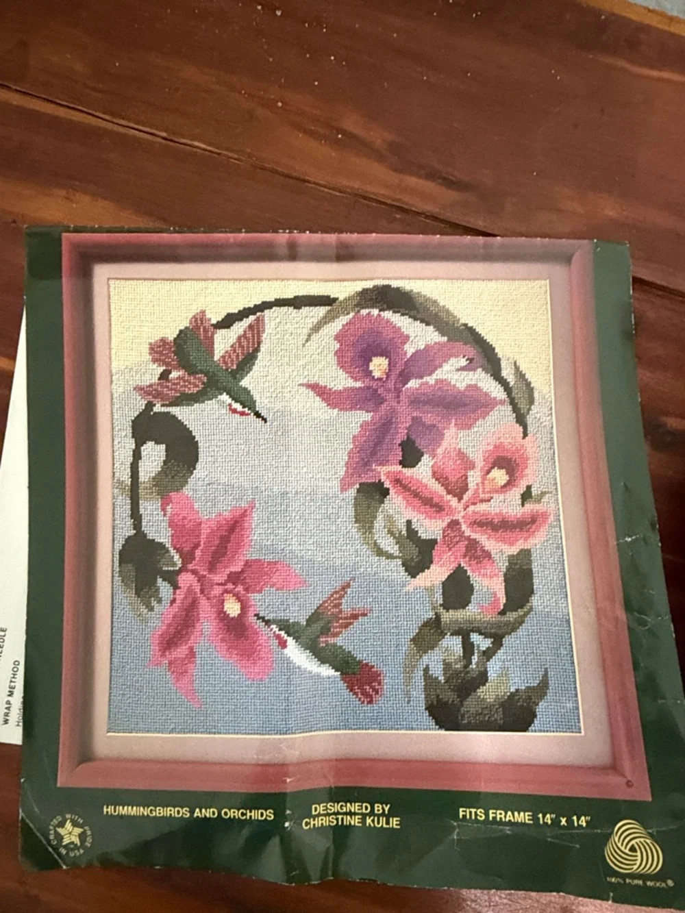 Vintage Crewel Embroidery Wall Decor Craft Kit needlepoint hummingbirds orchids